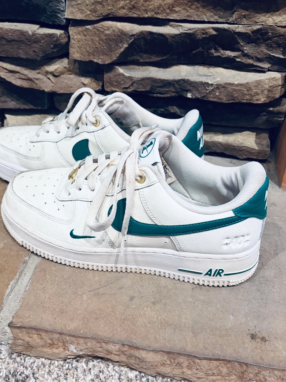 Nike Women's White and Teal Air Force Style Athletic Sneakers